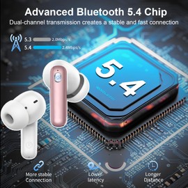 Wireless Earbuds, Ear Buds Bluetooth 5.4 HiFi Stereo 2025, Headphones Noise Cancelling 45Hrs Playtime in Ear with 4 ENC Mics, IP7 Waterproof, Earbud LED Digital Display for Sports/Running, Rose Gold
