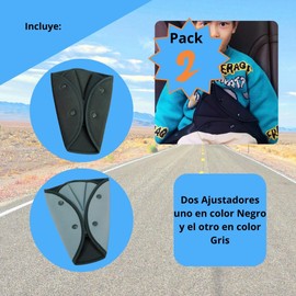 Pack con 2 Ajustadores de Cinturón de Seguridad uno en color Negro y el otro en color Gris. Este ajustador permite ir cómodo en el asiento del auto al mantener el cinturon alejado del cuello y cara