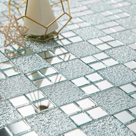 Lovdeco Mirror Peel and Stick Square Mosaic Tile for Kitchen Backsplash, 12" x 10", 6 Pieces, 5 SQ.FT.