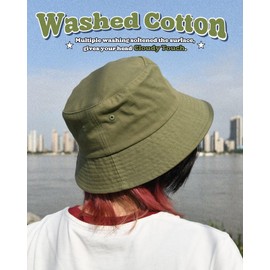 FURTALK Bucket Hats for Women Washed Cotton Packable Summer Beach Sun Hats Mens Womens Bucket Hat with Strings for Travel Green