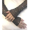 Women's Long Fingerless Sheer Gloves Rhinestone Elbow Length Mesh Tulle