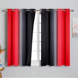 Estelar Textiler Ombre Red and Black Curtains 54 Inch Length 2 Panels, 100% Blackout Curtains for Living Room, Grommet Thermal Insulated Drapes, Full Light Blocking Curtains for Bedroom, 52x54 Inch