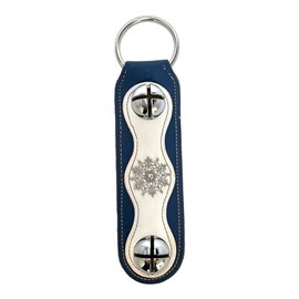 Snowflake Charm Blue White Natural Leather Sleigh Bell Door Hanger Made in USA