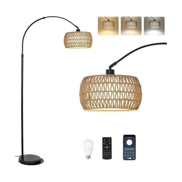 ROCKRAIN Arc Floor Lamp with Remote: Adjustable Height Standing Light