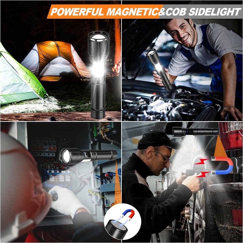 MOREVAC Flashlights High Lumens Rechargeable- Super Bright Tactical Magnetic LED