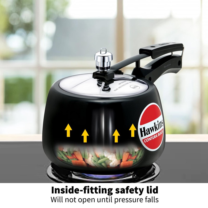 Hawkins 3 Litre Contura Black Pressure Cooker, Hard Anodised Inner