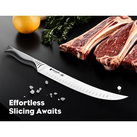 BRODARK Butcher Knife - 10" Curved Breaking Knife for Meat Cutting - High Carbon Stainless Steel Scimitar Knife - NSF Certified, Shark Series