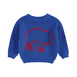 Toddler Baby Boy Football Outfit Knit Sweater Long Sleeve Pullover Sweatshirt Fall Winter Warm Clothes (F-Navy Blue,18-24 Months)