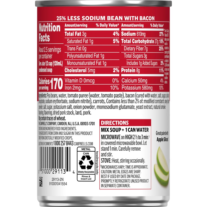 Campbell’s Condensed 25% Less Sodium Bean With Bacon Soup, 11.25