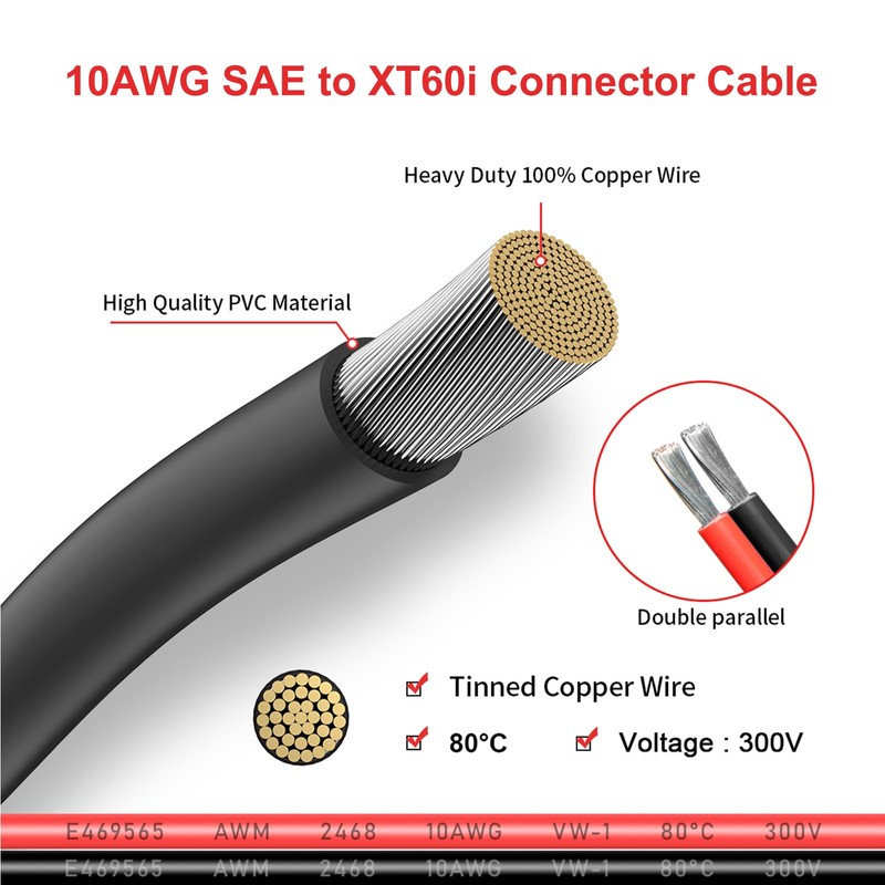 ELFCULB 10AWG XT60i to SAE Adapter Extension Cable with SAE