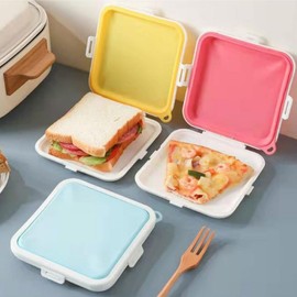 2 Pack Sandwich Containers,Silicone Toast Bread Storage Box Reusable Sandwich Box for Lunch, Outdoor Portable Food Container Microwave Dishwasher Safe (Pink,yellow)