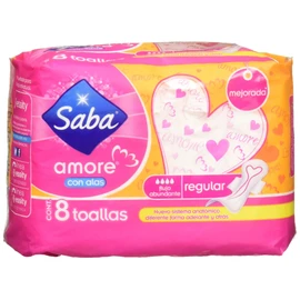Saba Toallas Sanitarias para Dama Amore, color Rosa/Naranja, 8 Piezas