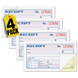 1InTheOffice Money Rent Receipt Book, 2 Part Carbonless, 2.75" x 4.78", 250 Sheets/Book, 4 Pack