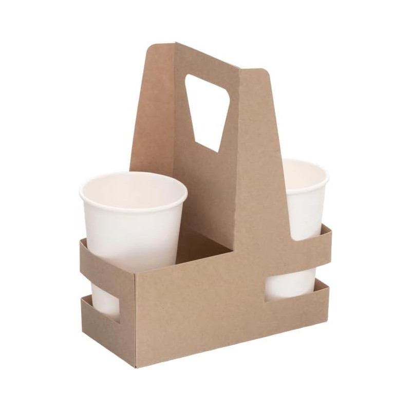 Cup Carrier Holder 2 Cups Kraft cardboard carrying tray for