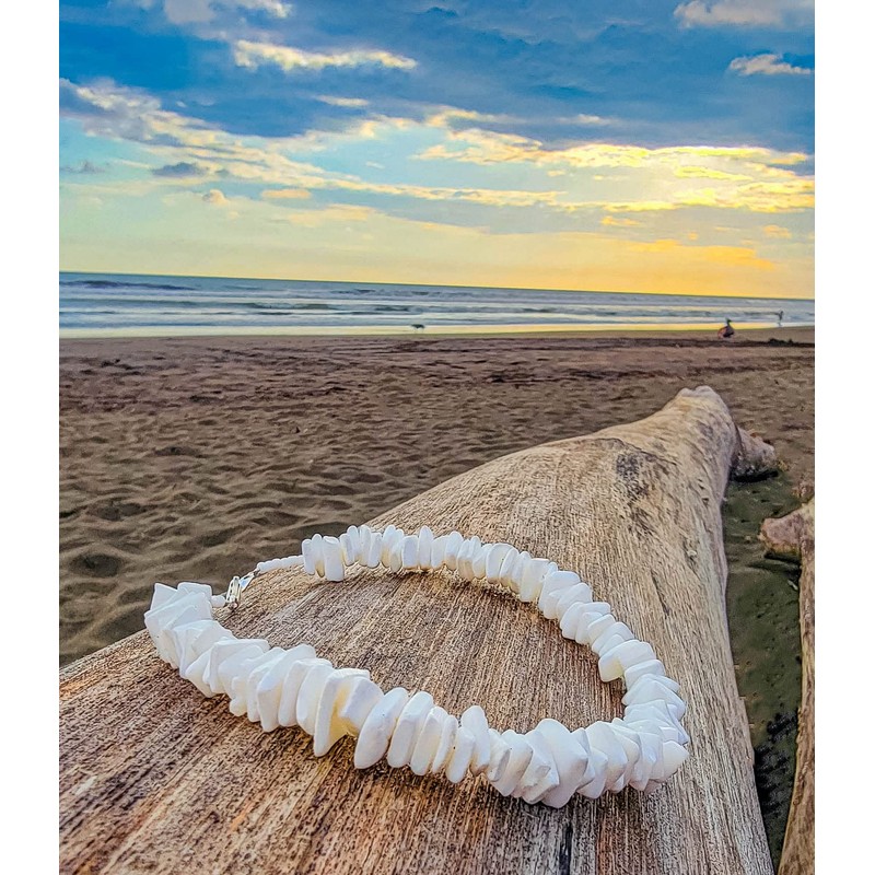 BlueRica Puka Chip Shell Anklet (Solid Color) 10" (White)