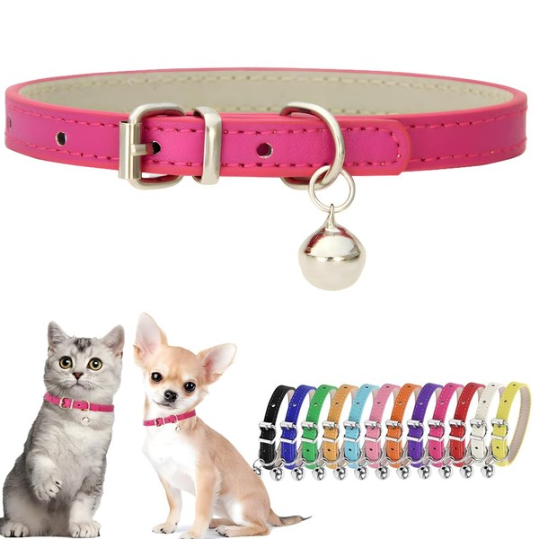 Hot Pink XXS Dog Collar with Bell Girls PU Leather