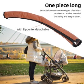 4pcs Baby Stroller Handle Cover PU Leather Washable Armrest Covers Bumper Pushchair Handlebar Sleeve Removable Grip Bar Replacement Accessories (Brown)