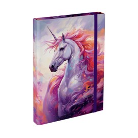 Baagl Notebook Box for School Bag - A4 Folder for Children with Elastic Band and Inner Flaps - Collector's Folder, Collection Box with Elastic Band for Boys (Wild Unicorn)