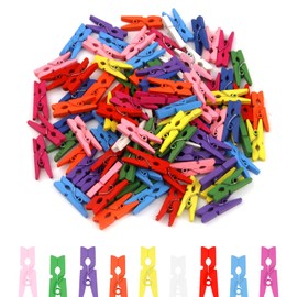 Pack of 100 Mini Wooden Pegs, Small Colourful Wooden Clothes Pegs, Decorative Pegs, for Pictures, Collages, Postcards, Photos (2.5 x 0.3 cm)
