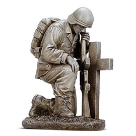 Napco Garden Antique White Finished Praying Soldier at Grave Military Memorial Statue