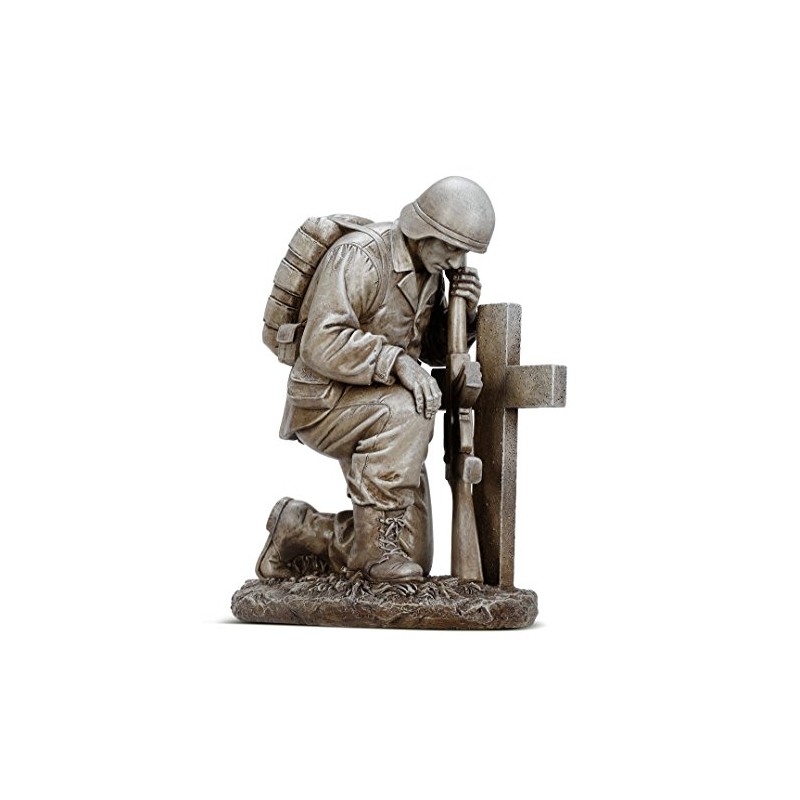 Napco Garden Antique White Finished Praying Soldier at Grave Military