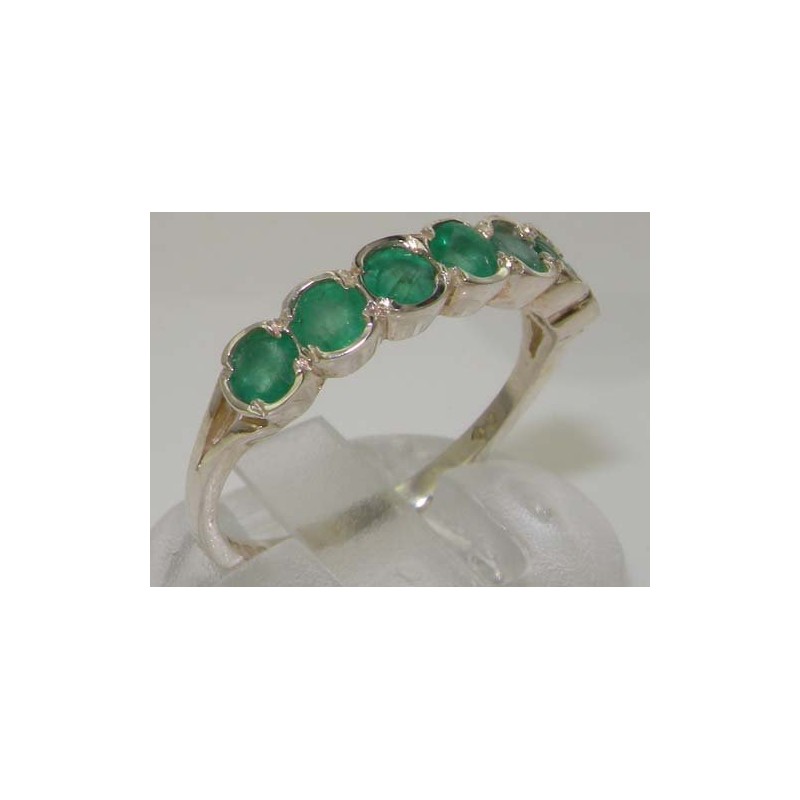 Luxury Solid Sterling Silver Vibrant Green Natural Emerald Eternity Ring