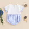 Newborn Baby Boys Girls Ginghem Romper Short Sleeve Plaid Patchwork
