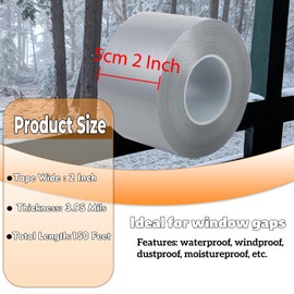 Window Insulation for Winter Weather Sealing Tape 2 Inch x 50 Yards Weather Stripping Residue Free Draft Isolation Sealing Film Tape for Doors Windows and Shower Glass Gaps Gray Color