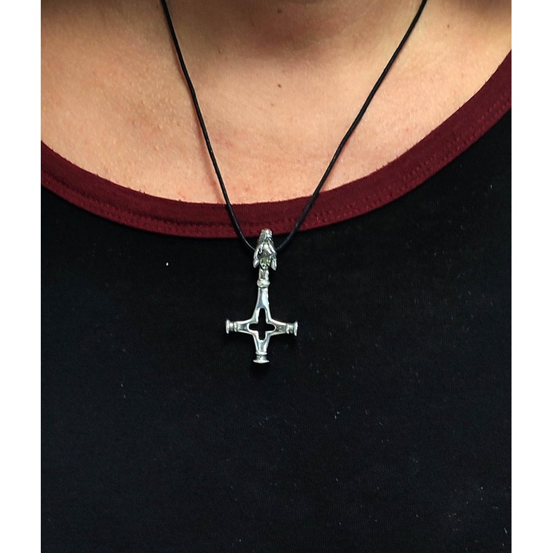 Kiss of Leather Wolf Cross Pendant Stainless Steel with Curb
