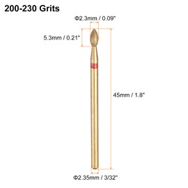 HARFINGTON 8pcs 200-230 Grits Diamond Grinding Bit 2.3mm Oval Head 2.35mm Shank 5.3mm Length Titanium Plated Stone Sanding Drill Bits Rotary Tool for Nails Grinding Polishing