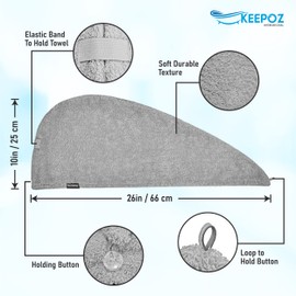 KEEPOZ Hair Towel Wrap Quick Dry 100% Cotton Super Absorbent Turban Head Wrap for Women with Button, Non Microfiber Anti Frizz Hair Cap for Curly, Long & Thick Hair (Pink+White, 2 Pcs)