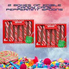 KRE Edible Sugar Candy Cane Peppermint Flavored Spoon 6 Counts per Pack Hot Chocolate Party Coffee Bulk Birthday Goody Fun Party Supply Pack of 2 with Bonus Peryuth