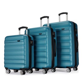 GinzaTravel 3-piece expandable luggage sets with Spinner Wheels， ABS hardshell Suitcase with TSA Lock，Large Luggage for Family Travel & carry on 20/24/28，Malachite Green color