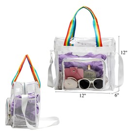 Kamumanni 12x6x12 Clear Stadium Bag - Tote with Adjustable Strap, Stadium Approved for Concert, Work, Gym, Multicolored