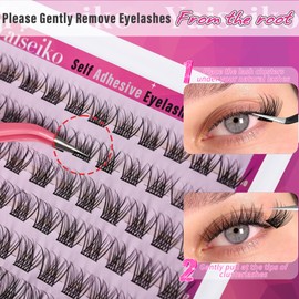Yaiseiko Self Adhesive Eyelashes Clusters Kit Lash Clusters DIY Eyelashes Pre Glued Lashes Extensions No Glue Needed lash Clusters D Curl Individual Lashes(A02,10-16mm,110Pcs)