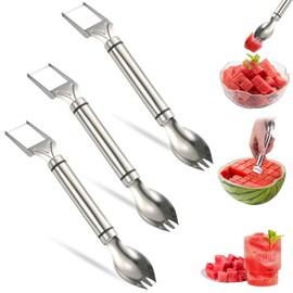 Watermelon Fork Slicer Cutter, Stainless Steel 2-in-1 Watermelon Fork Slicer，2024 New Watermelon Fork Slicer Cutter Slicer Tool, for Summer Family Party Camping Kitchen(3 Pcs)