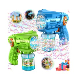2-Pack Bubble Guns for Kids 4-8: Automatic Bubble Machine Gun with Bubble Solution Refill & LED Light - Great Party Toys for Outdoor Easter Wedding Birthday - Summer Toy for Toddlers