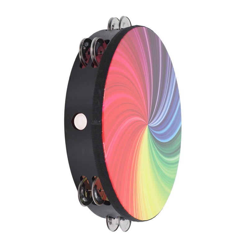 Handheld Tambourine 10 Inch Double Layer Bell Piece Solid Wood