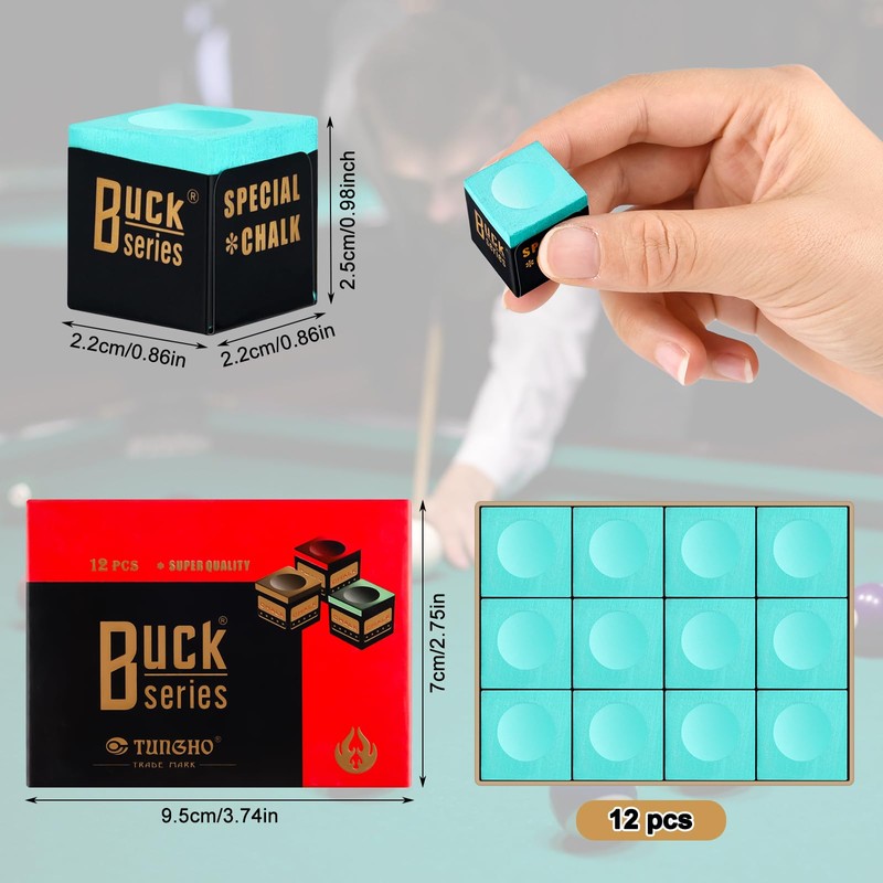 TRIITECH Snooker Chalk,Green Pool Cue Chalk Billiard Chalk 12 Cubes