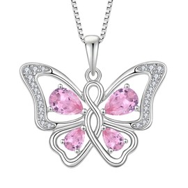 Rocayi Butterfly Necklace 925 Sterling Silver Pink Tourmaline Necklace October Birthstone Jewelry Gifts for Women Wife Girlfriend Mother Daughter