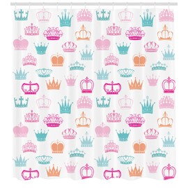 Lunarable Princesa Cortina de Baño, Varios Diseños de Coronas, Paño Conjunto de Decoración de Baño de Tela y Ganchos, 70" Alto, Multicolor