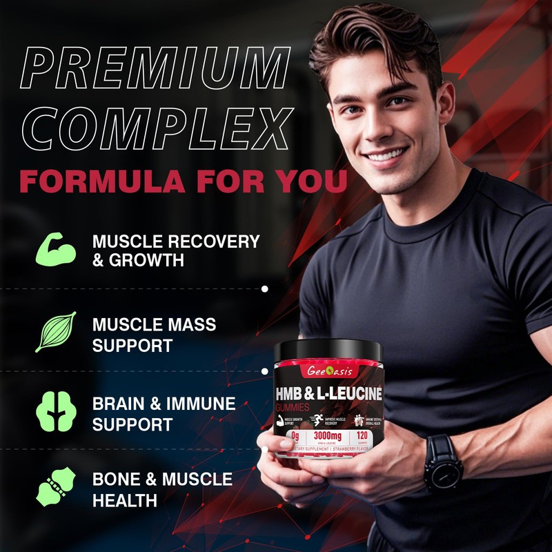 HMB and L-Leucine Gummies, Chewable HMB Amino Acid and Leucine