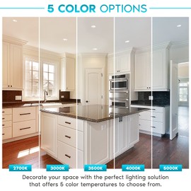 LUXRITE 3 Inch Gimbal Adjustable LED Recessed Light with J-Box, 8W, 5 Color Selectable 2700K-5000K, 600 Lumens, Dimmable Directional LED Downlight, Damp Rated, ETL Listed