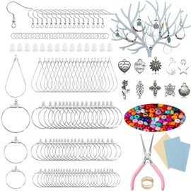 XKCWXY 755Pcs Beading Hoop Earrings Kit, with Hoops, Hooks, Backs, Jump Rings, Silver Charms, Pony Beads