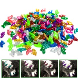 VICTHY 10 Colors | 100pcs Cat Nail Caps Glitter Cat Claw Caps Kitten Caps with Adhesives and Applicators (L)