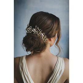 Kercisbeauty Handmade Bridal Cute Daisy Flower Crystal and Pearl Vintage Headband Vine Wedding Headpiece Prom Party Accessories (Gold)