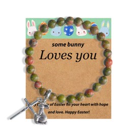 ZYIJUNY Easter Cross Bracelet for Teens Women, Bunny Jewelry for Religious Christian Gifts