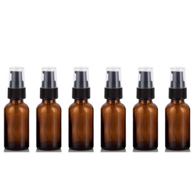6PCS 15ml/0.5oz Amber Glass Lotion Pump Bottles Empty Refillable Cosmetic Makeup Travel Size Pump Dispenser Container Jars for Lotion Cream Essential Oils Toiletries
