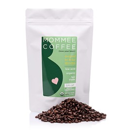Mommee Coffee Quarter Caf Low Acid Whole Organic Coffee Beans - 100% Arabica Organic 1/4 Caff Coffee Beans with Smooth Caramel Flavor - Natural Process - Medium Roast - 11 oz