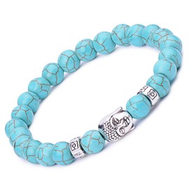 Unendlich U Unisex Buddha Armband, Zen-Buddhismus Legierung Armreif, EnergieStein Kugeln Perlen Gebet Mala Stretch Energiearmband, Blau